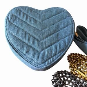 Y2K Denim Heart Crossbody Purse Quilted Blue Coquette Festival Bag 3 Straps NWOT